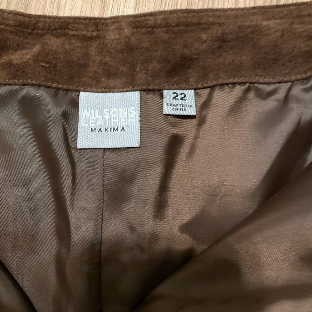 Vtg Wilsons Leather Maxima Suede Leather Pants size 22 Dark Brown Gold Pinstripe - Picture 3 of 5